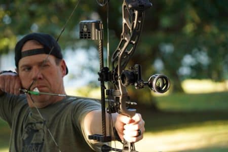 feature bg - North American Bow Hunter Heath Wood shooting a Bowtech Alliance 33 with Black Gold MODD 3-Pin Sight